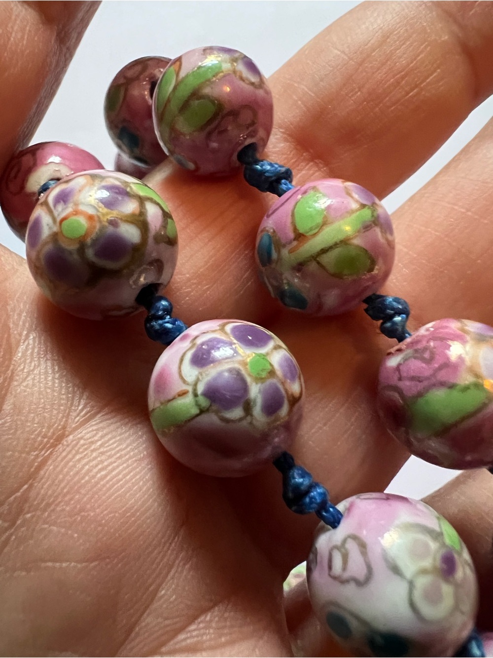 Vintage Pink Floral Cloisonné Bead Necklace